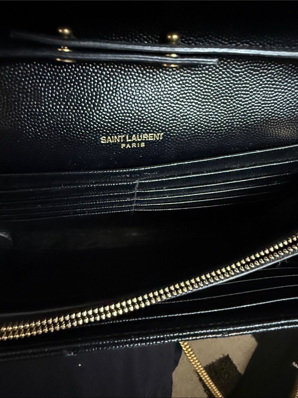 Authentic Saint Laurent Black Quilted Leather Shoulder Bag with Gold Chain &Logo - Picture 6 of 8
